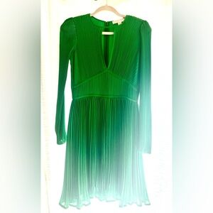 MICHAEL Michael Kors Emerald Green Pleated Long-Sleeve Dress